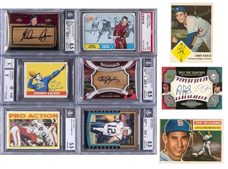 1948-2006 Assorted Brands Multi-Sports Stars and Hall of Famers Card Collection (9 Different) – Featuring Ryan, Koufax, Brady, Howe and Ted Williams (Beckett PreCert)